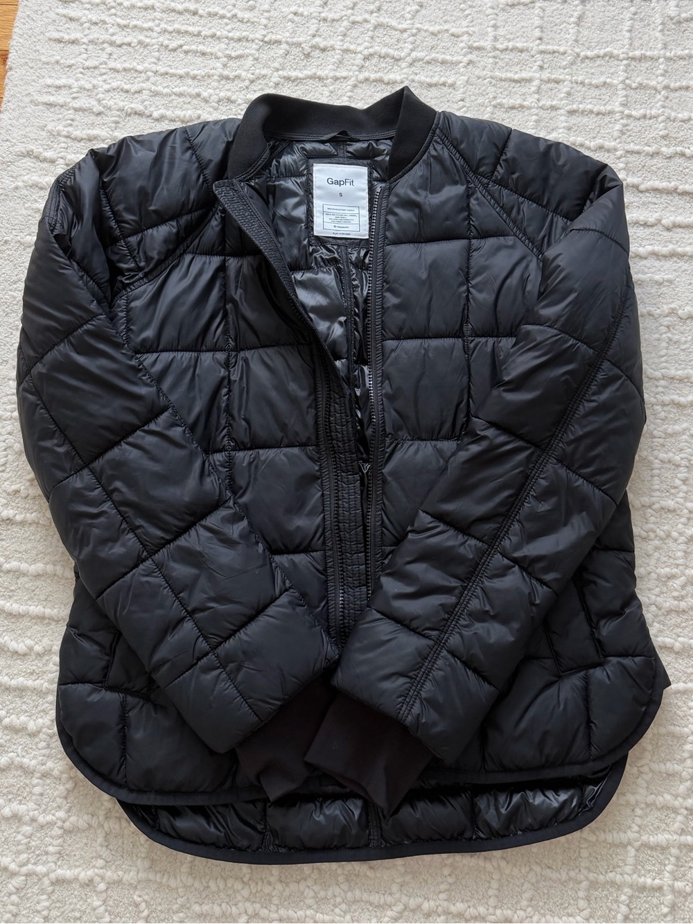 GAP Black Quilted Bomber-Style Puffer Jacket